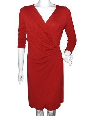TOMMY BAHAMA Dress, S, Gathered Side, 3/4 sleeve, Red, Knee length Jersey